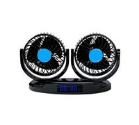 Biwwubik Ventilateur de voiture à double tête 12 V - Rotation à 360° - Avec affichage LED - Température et humidité - Noir