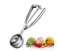 Bixel Cuillère à crème glacée avec déclenchement facile - Grande taille (6,3 cm) en acier inoxydable 304 pour boulettes de viande, boules de mellon, purée de pommes de terre et muffins