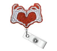 Bixin - Enrouleurs de badge rétractables pour infirmières, infirmières, travailleurs médicaux et enseignants, Saint-Valentin - Porte-badge rétractable en forme de cœur à paillettes avec clip