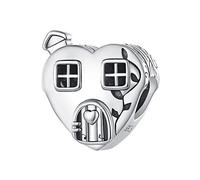 BIXPAK Charms de Perle de Maison de Petit Coeur en Argent Sterling 925 for Femme, Pendentif Fait Main DIY Sweet Home for Pandora ou d'autres Styles de Bracelets et Colliers européens BSC871