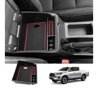 BIXUAN Hilux 2024 Console centrale compatible avec Toyota Hilux AN120 AN130 2016-2024 Boîte de rangement avec tapis antidérapant Compartiment de rangement Accessoires Accoudoir Plateau Accoudoir