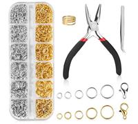 Bixury Bijoux Anneaux Ouverts,1443pcs Anneaux de Saut Argent et Or Anneaux de Saut pour la Fabrication 4/5/6/8/10 mm Anneaux Bijoux avec Boite et Homard Fermoirs pour DIY Colliers Bracelets