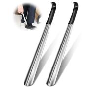 Bixury Chausse Pied Long Metal 42 cm, 2 Pièces Chausse Pied Metal en Acier Inoxydable, Grand Chausse Pieds Long Manche avec une coque noire, pour Enceintes, Personnes âgées et Enfants (Argent)