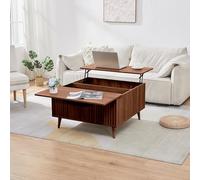 BIXUYOU Table Basse carrée avec étagère Extensible, Table Basse réglable en Hauteur avec Espace de Rangement et Plateau rainuré pour Salon, Bureau à Domicile, Studio ou Bureau