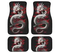 Biyejit Asian Dragon Print Car Floor Mats Front & Rear Full Set with Non Slip Rubber Backing, All Weather Protection Set of 4