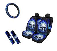 Biyejit Blue Fire Skull Lot de 7 housses de protection respirantes pour intérieur de voiture Motif tête de mort