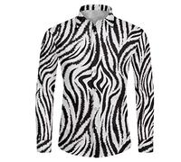 Biyejit Chemise à manches longues pour homme, boutonnée, hauts habillés, chemise de soirée formelle, pour mariage, fête en plein air, XS-6XL, peau de zèbre., L