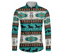 Biyejit Chemise à manches longues pour homme, coupe classique, style décontracté, pour homme, adolescent, taille XS à 6XL, Motif tribal aztèque, 4XL
