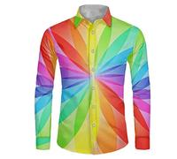 Biyejit Chemise à manches longues pour homme, coupe classique, style décontracté, pour homme, adolescent, taille XS à 6XL, Fleur arc-en-ciel., L