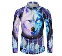 Biyejit Chemise décontractée à manches longues pour homme, sans plis, coupe régulière, chemises boutonnées formelles, tailles XS à 6XL, Attrape-rêves Loup, M