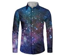 Biyejit Chemise décontractée boutonnée à manches longues sans plis pour homme - Taille XS à 6XL, Galaxy Stars, Taille L