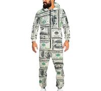 Biyejit Combinaison pyjama unisexe à manches longues avec fermeture éclair intégrale et poches pour soirée pyjama, tailles S à 4XL, Dollar, L