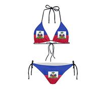 Biyejit Ensemble bikini deux pièces pour femme - Maillot de bain sexy à licou avec cordons triangle - Maillots de bain, Drapeau haïtien., XXL