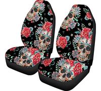 Biyejit Ensemble complet de housses de siège de voiture motif crâne floral rouge pour camion, SUV, berline, ajustement universel