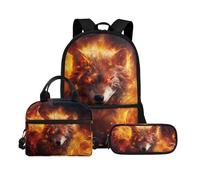 Biyejit Ensemble de 3 sacs à dos d'école avec sac à déjeuner, trousse à crayons, cartables, 43,2 cm, cadeau de rentrée scolaire, Wolf 4., Taille unique, Ensemble cartable