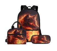 Biyejit Ensemble de 3 sacs à dos d'école avec sac à déjeuner, trousse à crayons, cartables, 43,2 cm, cadeau de rentrée scolaire, Wolf 8., Taille unique, Ensemble cartable