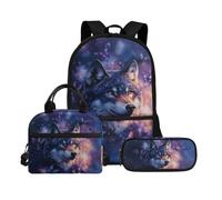 Biyejit Ensemble de 3 sacs à dos d'école avec sac à déjeuner, trousse à crayons, cartables, 43,2 cm, cadeau de rentrée scolaire, Wolf 16, Taille unique, Ensemble cartable