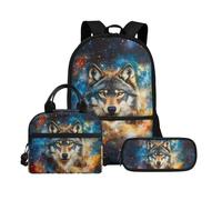 Biyejit Ensemble de 3 sacs à dos d'école avec sac à déjeuner, trousse à crayons, cartables, 43,2 cm, cadeau de rentrée scolaire, Wolf 5., Taille unique, Ensemble cartable