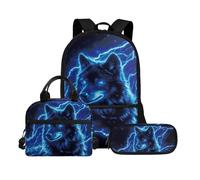 Biyejit Ensemble de 3 sacs à dos d'école avec sac à déjeuner, trousse à crayons, cartables, 43,2 cm, cadeau de rentrée scolaire, Wolf 3., Taille unique, Ensemble cartable