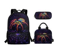 Biyejit Ensemble de 3 sacs à dos d'école avec sac à déjeuner, trousse à crayons, cartables, 43,2 cm, cadeau de rentrée scolaire, Araignée., Taille unique, Ensemble cartable