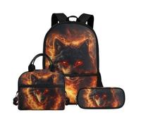 Biyejit Ensemble de 3 sacs à dos d'école avec sac à déjeuner, trousse à crayons, cartables, 43,2 cm, cadeau de rentrée scolaire, Wolf 7., Taille unique, Ensemble cartable