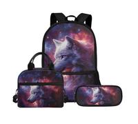 Biyejit Ensemble de 3 sacs à dos d'école avec sac à déjeuner, trousse à crayons, cartables, 43,2 cm, cadeau de rentrée scolaire, Wolf 17, Taille unique, Ensemble cartable