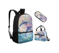 Biyejit Ensemble de 3 sacs à dos d'école avec sac à déjeuner, trousse à crayons, sacs à livres légers de 43,2 cm, Baleine, Taille unique, Ensemble cartable