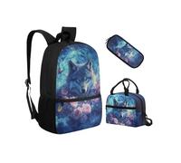 Biyejit Ensemble de 3 sacs à dos d'école avec sac à déjeuner, trousse à crayons, sacs à livres légers de 43,2 cm, Loup Rose, Taille unique, Ensemble cartable