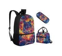 Biyejit Ensemble de 3 sacs à dos d'école avec sac à déjeuner, trousse à crayons, sacs à livres légers de 43,2 cm, Cool Wolf, Taille unique, Ensemble cartable