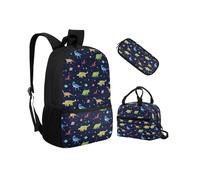 Biyejit Ensemble de 3 sacs à dos d'école avec sac à déjeuner, trousse à crayons, sacs à livres légers de 43,2 cm, dinosaure, Taille unique, Ensemble cartable