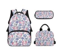 Biyejit Ensemble de 3 sacs à dos d'école, sac à déjeuner et trousse à crayons, sacs à livres décontractés de 43,2 cm pour adolescents et étudiants, Adorable Axolotl., Taille unique, Ensemble cartable