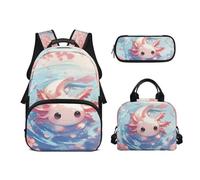 Biyejit Ensemble de 3 sacs à dos d'école, sac à déjeuner et trousse à crayons, sacs à livres décontractés de 43,2 cm pour adolescents et étudiants, Axolotls, Taille unique, Ensemble cartable