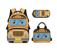 Biyejit Ensemble de 3 sacs à dos d'école sur le thème du train avec sac à déjeuner, trousse à crayons, 43,2 cm, lycéen, Bus scolaire., Taille unique, Ensemble cartable
