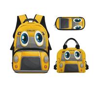 Biyejit Ensemble de 3 sacs à dos d'école sur le thème du train avec sac à déjeuner, trousse à crayons, 43,2 cm, lycéen, Bus scolaire mignon, Taille unique, Ensemble cartable