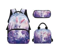 Biyejit Ensemble de 3 sacs à dos d'école sur le thème du train avec sac à déjeuner, trousse à crayons, 43,2 cm, lycéen, lapin, Taille unique, Ensemble cartable