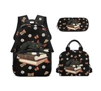 Biyejit Ensemble de 3 sacs à dos d'école sur le thème du train avec sac à déjeuner, trousse à crayons, 43,2 cm, lycéen, Cool Cat, Taille unique, Ensemble cartable