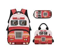 Biyejit Ensemble de 3 sacs à dos d'école sur le thème du train avec sac à déjeuner, trousse à crayons, 43,2 cm, lycéen, Train mignon, Taille unique, Ensemble cartable