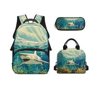 Biyejit Ensemble de 3 sacs à dos d'école sur le thème du train avec sac à déjeuner, trousse à crayons, 43,2 cm, lycéen, gris souris, Taille unique, Ensemble cartable