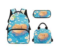 Biyejit Ensemble de 3 sacs à dos d'école sur le thème du train avec sac à déjeuner, trousse à crayons, 43,2 cm, lycéen, Capybara, Taille unique, Ensemble cartable