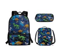 Biyejit Ensemble de 3 sacs à dos pour enfants garçons et filles avec sac à déjeuner, trousse à crayons, sacs à livres mignons pour étudiants, Voiture de police de dessin animé, Sacs à dos de jour