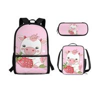 Biyejit Ensemble de 3 sacs à dos pour enfants garçons et filles avec sac à déjeuner, trousse à crayons, sacs à livres mignons pour étudiants, Chouette de dessin animé., Sacs à dos de jour