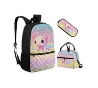 Biyejit Ensemble de cartables 3 en 1 pour enfants, sac à déjeuner, trousse à crayons, sacs à livres légers de 43,2 cm, Axolotl Balance de poisson, Taille unique, Ensemble cartable