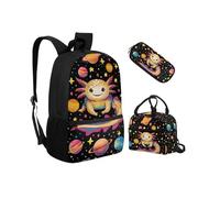 Biyejit Ensemble de cartables 3 en 1 pour enfants, sac à déjeuner, trousse à crayons, sacs à livres légers de 43,2 cm, Adorable Axolotl., Taille unique, Ensemble cartable