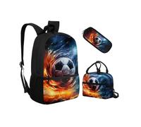 Biyejit Ensemble de cartables 3 en 1 pour enfants, sac à déjeuner, trousse à crayons, sacs à livres légers de 43,2 cm, Ballon de football, Taille unique, Ensemble cartable