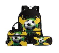 Biyejit Ensemble de cartables 3 en 1 pour enfants, sac à dos, sac à déjeuner et trousse à crayons, grande capacité, 43,2 cm, Ballons de football, Taille unique, Ensemble cartable