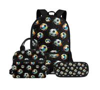 Biyejit Ensemble de cartables 3 en 1 pour enfants, sac à dos, sac à déjeuner et trousse à crayons, grande capacité, 43,2 cm, Imprimé ballon de football, Taille unique, Ensemble cartable