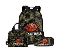 Biyejit Ensemble de cartables 3 en 1 pour enfants, sac à dos, sac à déjeuner et trousse à crayons, grande capacité, 43,2 cm, Baketball, Taille unique, Ensemble cartable