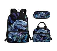 Biyejit Ensemble de cartables 3 en 1 pour enfants, sac à dos, sac à déjeuner et trousse à crayons, grande capacité, 43,2 cm, Dinosaures, Taille unique, Ensemble cartable