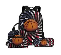 Biyejit Ensemble de cartables 3 en 1 pour enfants, sac à dos, sac à déjeuner et trousse à crayons, grande capacité, 43,2 cm, Motif Baketball, Taille unique, Ensemble cartable
