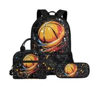 Biyejit Ensemble de cartables 3 en 1 pour enfants, sac à dos, sac à déjeuner et trousse à crayons, grande capacité, 43,2 cm, Basketball vintage, Taille unique, Ensemble cartable